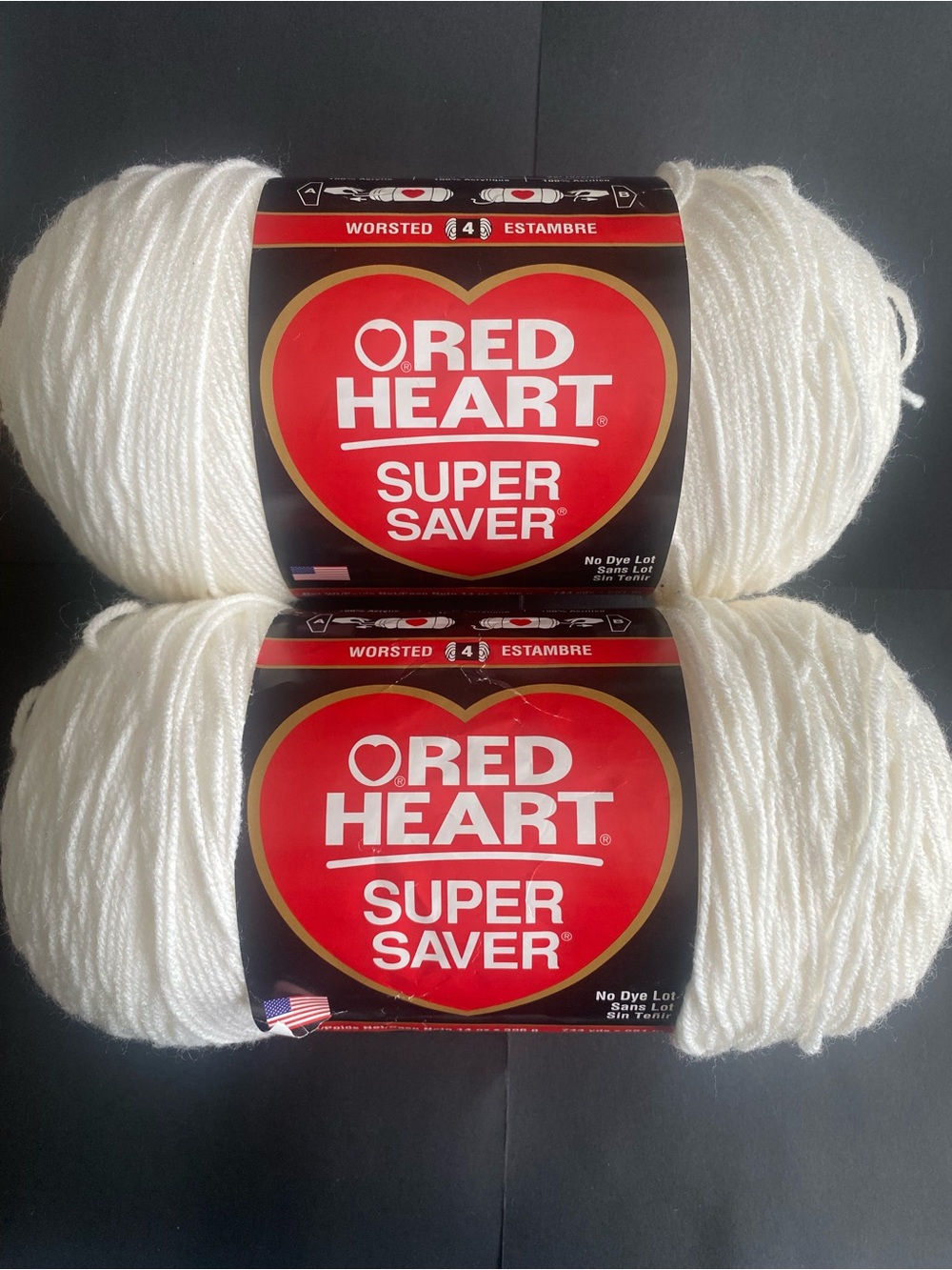 2 Skeins Red Heart Super Saver Jumbo Yarn Solid Shade Soft White 14 oz 744 yards
